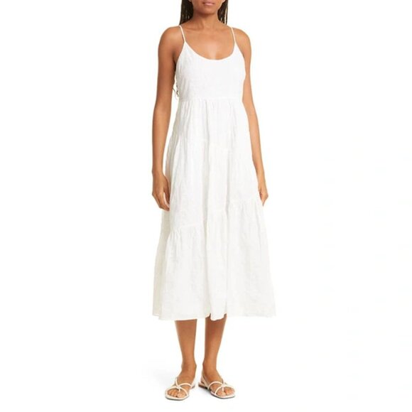 CLUB MONACO Traveling Tiered Cotton Maxi Dress In White Size 12 - Picture 1 of 10